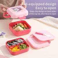 Boîte à lunch pour enfants en PP sans BPA, couvercle en plastique, cuillère-fourchette, poignée de transport, compartiment à double niveau, utilisable au micro-ondes pour l'école et les pique-niques