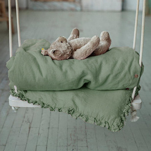 Gots giấy chứng nhận sinh thái thân thiện mềm mại 100% Pháp Linen trẻ em bé nôi bộ đồ giường tấm <span class=keywords><strong>Set</strong></span> Duvet cover <span class=keywords><strong>Set</strong></span> với gối trường hợp - Product Image 5