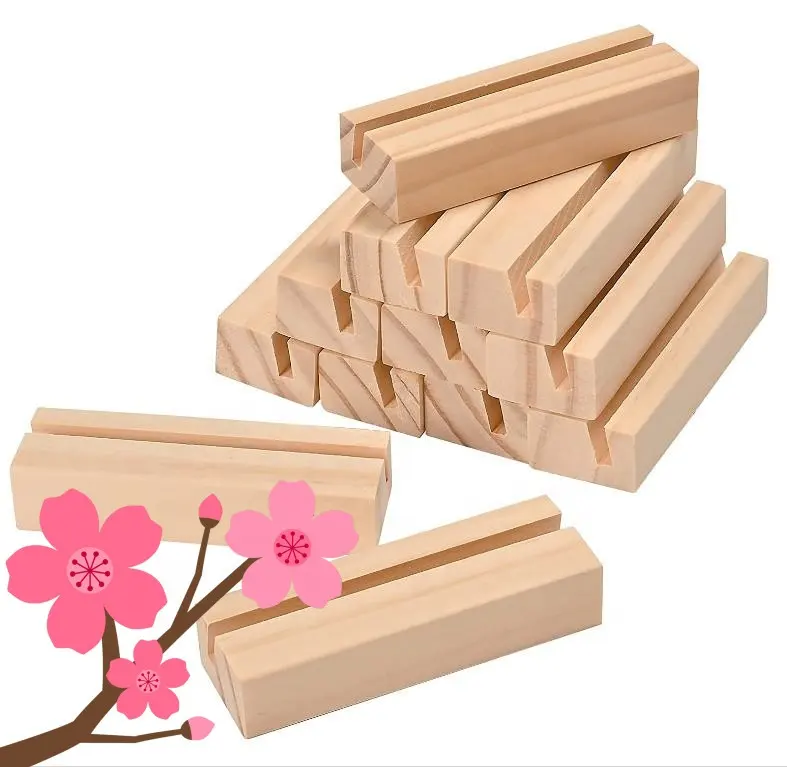 Bantoye 6 Inches Real Wooden Base Memo Photo Clip 10 Pcs Rustic Table Wood Stands Card Holders Paper Note Clip for Wedding Party Home Bar Decoration 