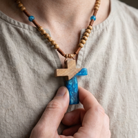 Croix en bois et résine faite à la main, design flottant, cadeaux religieux chrétiens de luxe avec fonction support de téléphone portable