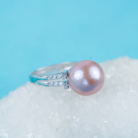 Re030973 DIY Bague perle d'eau douce naturelle 9-11mm Accessoire Bague de fiançailles en argent sterling 925 à taille réglable pour femme