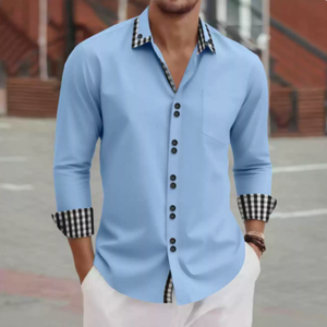 <span class=keywords><strong>Chemise</strong></span> décontractée à manches longues personnalisable pour <span class=keywords><strong>homme</strong></span>, coupe ajustée, couleurs unies, confortable, anti-boulochage, en sergé polyester/coton - Product Image 4