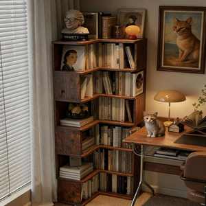 Oak Corner Space-Saving <b>Bookcase</b> - Multi-Tier Storage & Display Nook, Compact Organizer for <b>Small</b> Home Offices/Living Rooms - Product Image 5