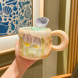 Mug à café en céramique luxueux et isolé, logo personnalisé, design de tulipe de dessin animé, écologique, passe au lave-vaisselle, cadeaux d'affaires, bureau - Product Image 6
