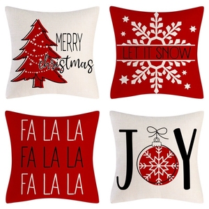Décorations de Noël, ensemble de 4 housses de coussin décoratives 18x18, flocons de neige rouges et blancs, pour canapé, intérieur - Product Image 5