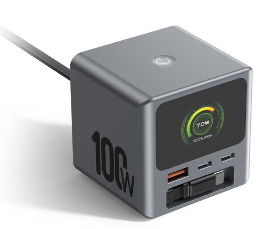 New Arrival Fast Charger Usb C 3-Port Fast Charger with Built-in Retractable Cable 100w Max for Portable Office Travel
