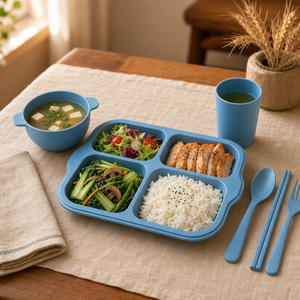 Ensemble de boîtes à lunch Younis en plastique à compartiments, 6 pièces, compatibles micro-ondes, vaisselle moderne et minimaliste pour étudiants, assiette et bol à lunch - Product Image 4