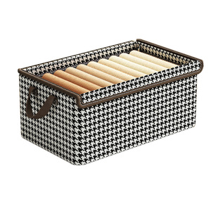 Boîte de rangement rectangulaire à cadre en acier motif pied-de-poule, organisateur de vêtements couvert pour armoire, chaussettes et textiles de maison - Product Image 1