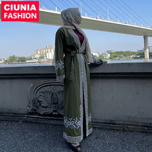 Vestido musulmán elegante para mujer, Túnica abierta con Abaya bordada, #1810, 2023