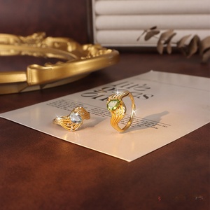 Anillo de Dedo Ajustable de Plata 925 Chapado en Oro con Piedras Naturales en Forma de Pera de 4*6mm, Antideslustre, Joyería para Fiestas - Product Image 2