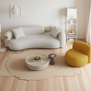 Divano Curvo di Lusso Moderno del Designer Nordico, Tessuto in Pelle di Agnello di Alta Qualità per Soggiorno, Sedie d'Attesa Creative e Belle - Product Image 1