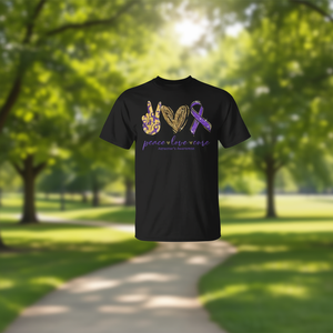 T-shirt noir unisexe pour adultes, Peace Love Cure Alzheimer's Awareness - Product Image 3
