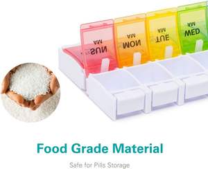 Grande scatola di pillole di plastica quotidiana settimanale 7 giorni <span class=keywords><strong>2</strong></span> volte al giorno organizzatore di pillole con pulsante - Product Image 5