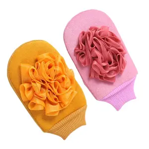 Sarung tangan sutra pengelupasan kulit Turki merah muda OEM/ODM sarung tangan Eksfoliasi dalam berbasis tanaman untuk sarung tangan Eksfoliasi