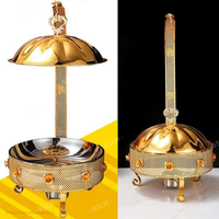 Peralatan Pemanas Makanan Chafing Dish untuk Restoran Komersial, Baja Anti Karat Emas Mewah, Penyajian Prasmanan Katering