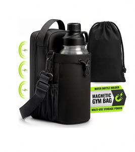 Sac de sport magnétique noir imperméable en Oxford 900D avec compartiment pour bouteille d'eau, organisateur d'accessoires de sport, sacoche bandoulière - Product Image 1
