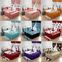 Ensemble de jupe de lit à vendre ensemble de draps King Size jupe de couvre-lit à fleurs imprimé de luxe ensemble de jupe de lit en microfibre avec rideau