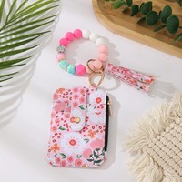 Tas Mini Wanita Motif Bunga Musim Semi Musim Panas Tempat Kartu Berpinggiran Lipat Motif Bunga Gantungan Kunci Wanita Tas Gantungan Kunci Kustom