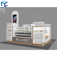 Kiosque de présentation de parfums moderne pour centre commercial, kiosque de vente au détail d'arômes, kiosque de présentation de parfums personnalisé avec éclairage LED, design en bois