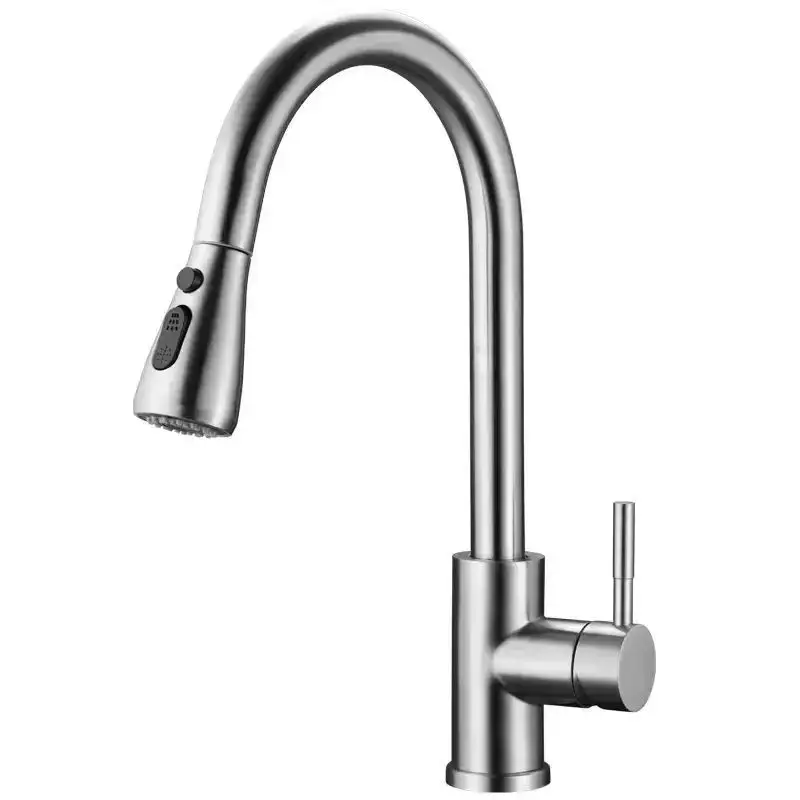 Factory wholesale customized kitchen faucet hot and cold rotatable 304 stainless steel pull-out retractable sink faucet