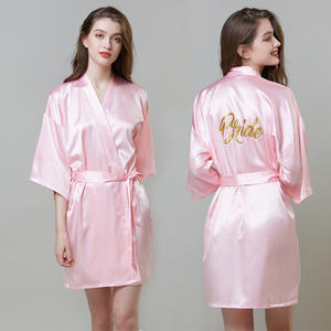 여성용 인조 실크 목욕 가운, 자수 인조 실크 신부 목욕 가운, 새틴 로브, 맞춤형 새틴 목욕 가운 - Product Image 4