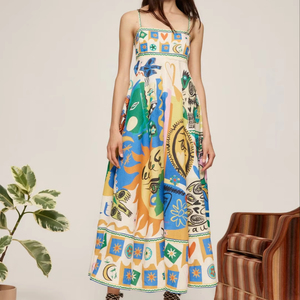 Kadın yaz rahat elbiseler Hawaiian tarzı Maxi katı kayış dantel-up gevşek Vestido çevre dostu ve yıkanabilir - Product Image 1