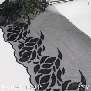 Decorazione in pizzo ricamato a maglia nera morbida larghezza 27cm con Design floreale in pelle per accessori decorativi per abbigliamento intimo - Product Image 1