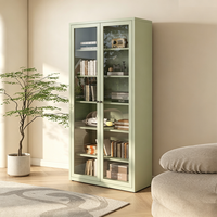 Meuble de rangement en métal vert sauge avec portes en verre et portes pleines, étagère ouverte, bibliothèque autoportante, unité de rangement pour le bureau à domicile