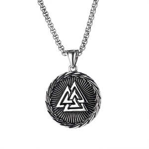 Hip Hop Amulet Perak Norse <span class=keywords><strong>Viking</strong></span> Retro Segitiga Rune Segitiga Liontin Kalung Pria Perhiasan - Product Image 1