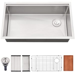 Lavello da <span class=keywords><strong>cucina</strong></span> a vasca singola in acciaio inossidabile 304 fatto a mano con <span class=keywords><strong>scarico</strong></span> a mano destra - Product Image 1