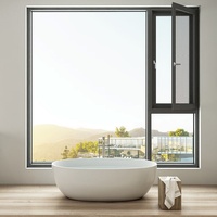 Ventanas Abatibles Modernas de Aluminio con Aislamiento Acústico para Exteriores, Apertura Interior, Doble Acristalamiento, Vidrio Templado, Acero Inoxidable
