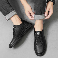 Baskets décontractées blanches tendance pour homme, respirantes et amortissantes, en toile avec empeigne en cuir pleine fleur, fermeture à lacets, effet faux cuir