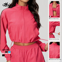 Veste de sport légère et respirante à col montant, style color-block, séchage rapide, coupe ample, décontractée, style crop-top, avec fermeture éclair, pour la gym