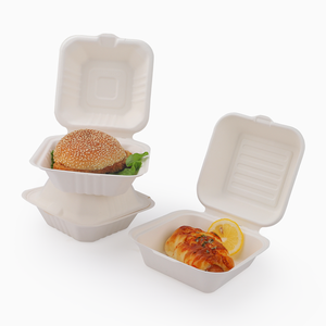 Wholesale Low Moq Bagasse Lunch Box Sugarcane With Lid 450Ml Sugar Cane Biodegradable Food To Go Bagass Sweet Burger Boxes