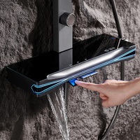 Ensemble de douche mural populaire en laiton gris pistolet multifonctionnel LED pluie et jet avec système de panneau chaud et froid