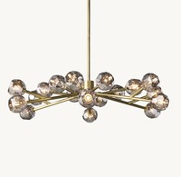 Lámpara de Techo Colgante Ovalada de Cristal Ahumado con Bola de Cristal LED Negra K9 de Cobre para Comedor y Sala de Estar