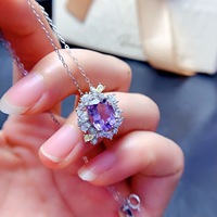 Perhiasan Set Amethyst Alami Harga Pabrik Perak 925 Lapis Emas Anti Alergi Cincin Bunga Kalung yang Dapat Disesuaikan