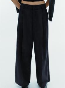 Servizio OEM: <span class=keywords><strong>Pantaloni</strong></span> <span class=keywords><strong>Eleganti</strong></span> da Uomo, Stile Casual, Vestibilità Ampia, <span class=keywords><strong>Pantaloni</strong></span> Formali Primaverili Vintage a Gamba Larga con Pinstripe e Pieghe - Product Image 2