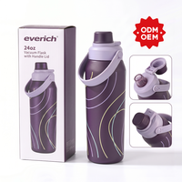 Bouteille d'eau isotherme de 24 oz avec bouchon rotatif à ouverture rapide, capuchon anti-poussière rabattable, Tritan sans BPA, pour la salle de sport, la course à pied et les activités de plein air