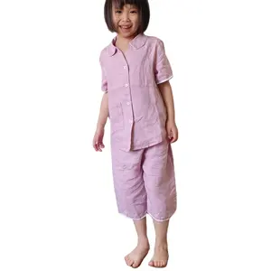 Дыхания и ваши ноги не будут потеть и будут дышать детские 100% чистый лен тонким коротким рукавом Пижамный костюм льняная детская одежда для сна