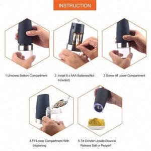 Juego de Molinillos Eléctricos de Sal y Pimienta de Plástico con Sensor de Gravedad, Recargables, con Luz Azul y Base - Product Image 4