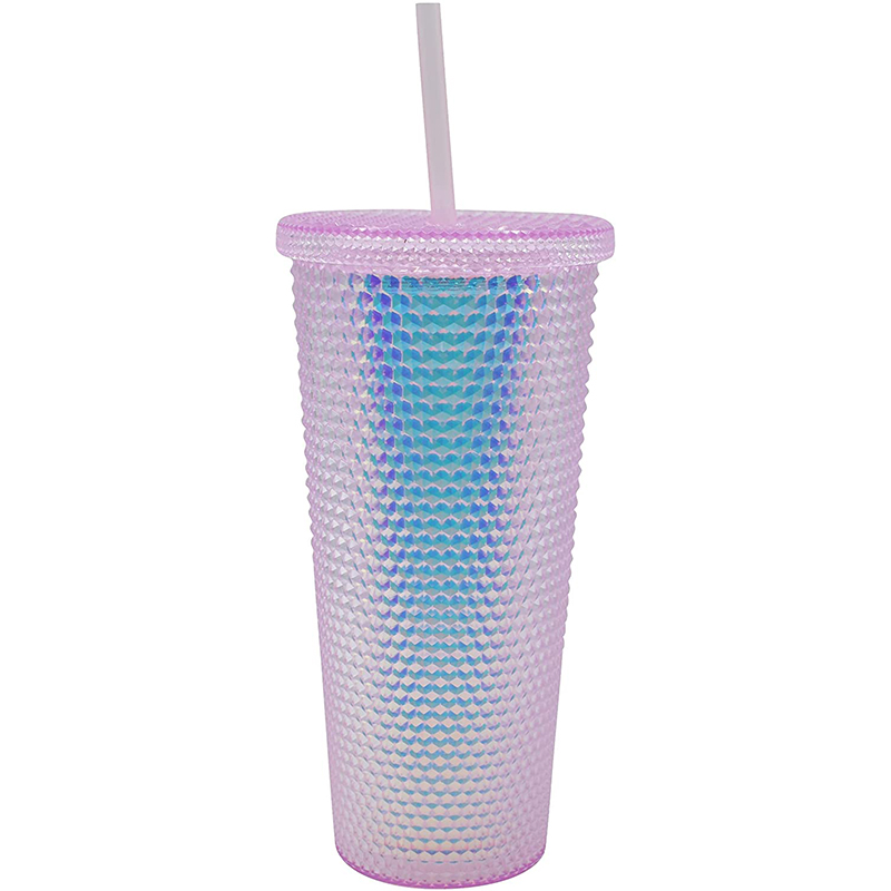 Amazon hot selling Wholesale Customized 24oz BPA Free Double Wall Plastic New Design Diamond Straw Tumbler with lid and straw2