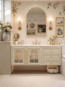 Meuble de salle de bain avec miroir et lavabo, ensemble de lavabo double en PVC de luxe, petit rangement de salle de bain lavable pour la maison/les projets - Product Image 3