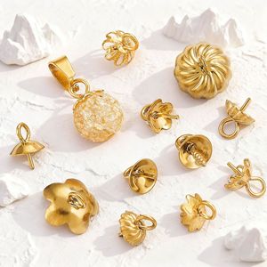 Screw Back Charm Cap | 18K PVD Gold Plated Stainless Steel Flower <b>Bead</b> Cap with Loop for DIY <b>Bracelet</b> Necklace Jewelry <b>Making</b> - Product Image 1