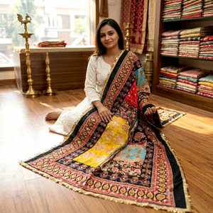 Phulkari Silk Dupatta Set Ethnic Shawl and <b>Top</b> with Floral Embroidery Mirror Work Women's Festival Wear <b>One</b> Set - Product Image 1