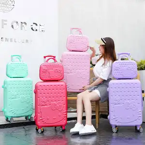 Children KT Cat Cartoon Cat Travel Trolley Suitcase For Kids With 14 Inch Makeup Boxs Ride Luggage Toiletries Cosmetic Wash Bag