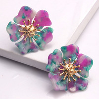 Boucles d'oreilles à tige fleur léopard vintage Boucles d'oreilles florales tortue en acétate