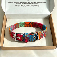 Collier pour chien personnalisé en usine, imprimé géométrique tribal rétro, en tissu tissé confortable, avec boucle ardillon métallique et anneau en D, réglable