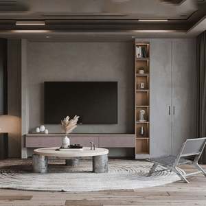 Meuble TV LED en bois pour salon de luxe et utilisation hôtelière avec design flottant mural, meuble TV moderne - Product Image 6