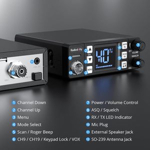 Radio CB Radioddity CB-606 AM FM PA 40 canaux 4W VOX Émetteur-récepteur mobile compact Écran LCD 2,2 pouces Canaux d'urgence 9 19 <span class=keywords><strong>Roger</strong></span> - Product Image 3